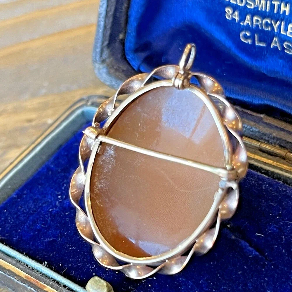 Antique 20's/30's 10k Rose Gold Bezel Set Carved Shell Cameo Brooch Pendant 6g